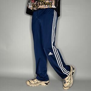 Vintage Y2K Adidas Sweatpants Mens S Relaxed Fit Navy Blue White Polyester